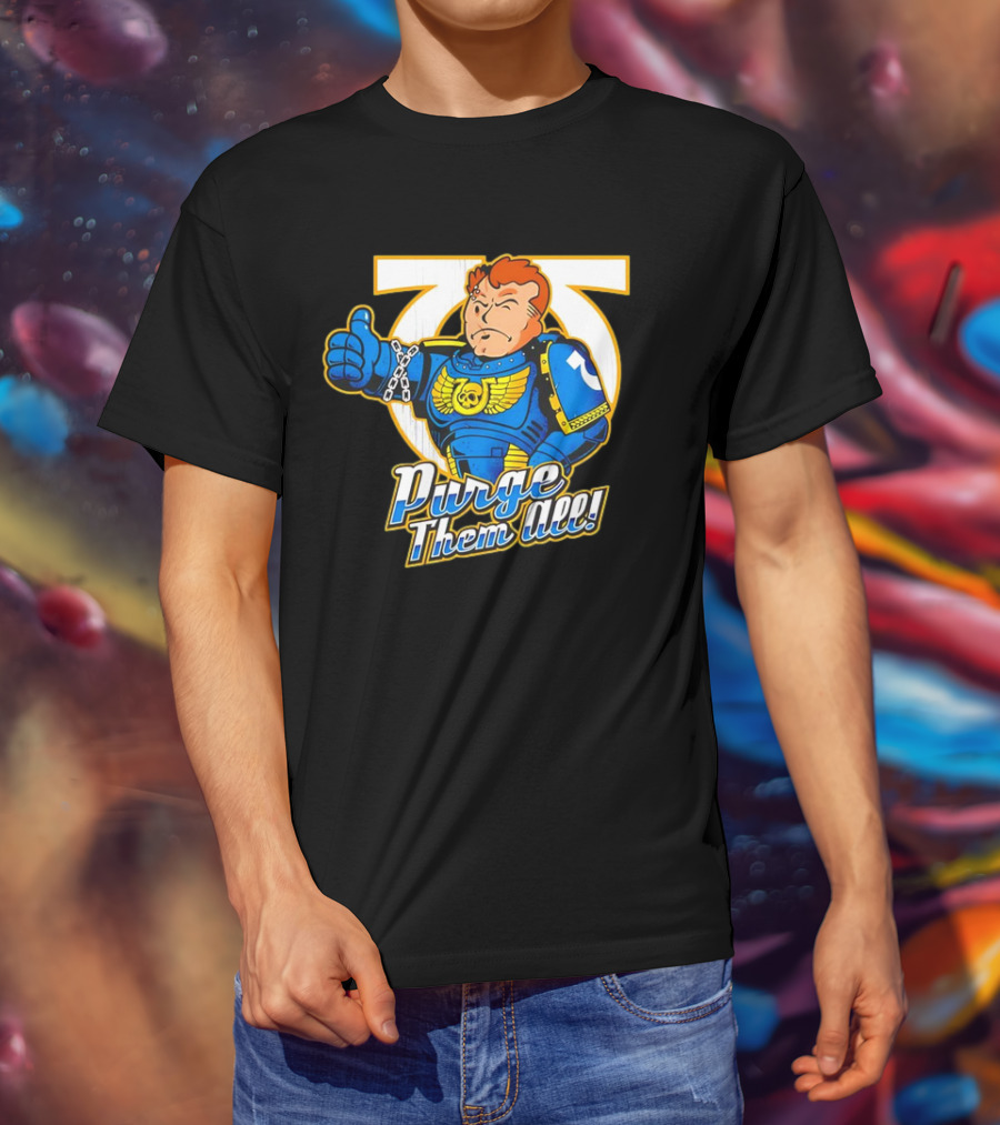 Demetrian Titus Warhammer 40K X Vault Boy Purge Them All Iconic Crossover Mashup T-Shirt