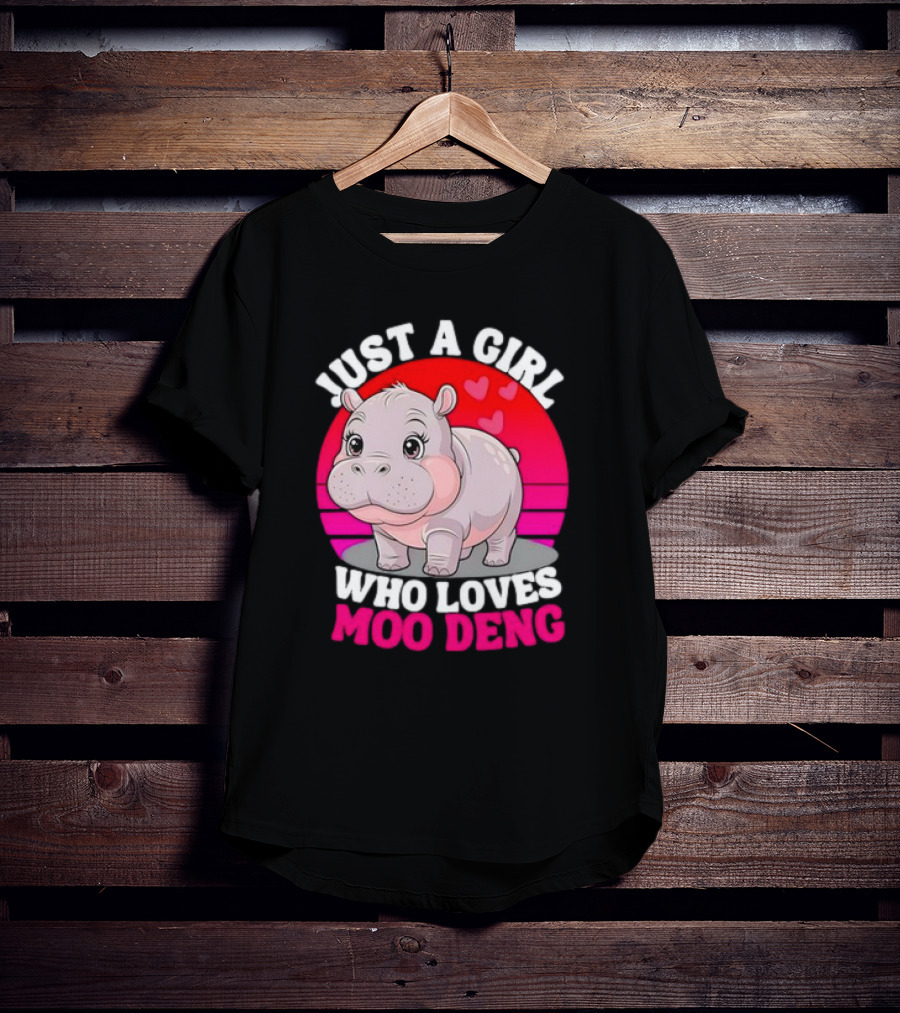 Just A Girl Who Loves Moo Deng Cute Baby Hippo Retro T-Shirt