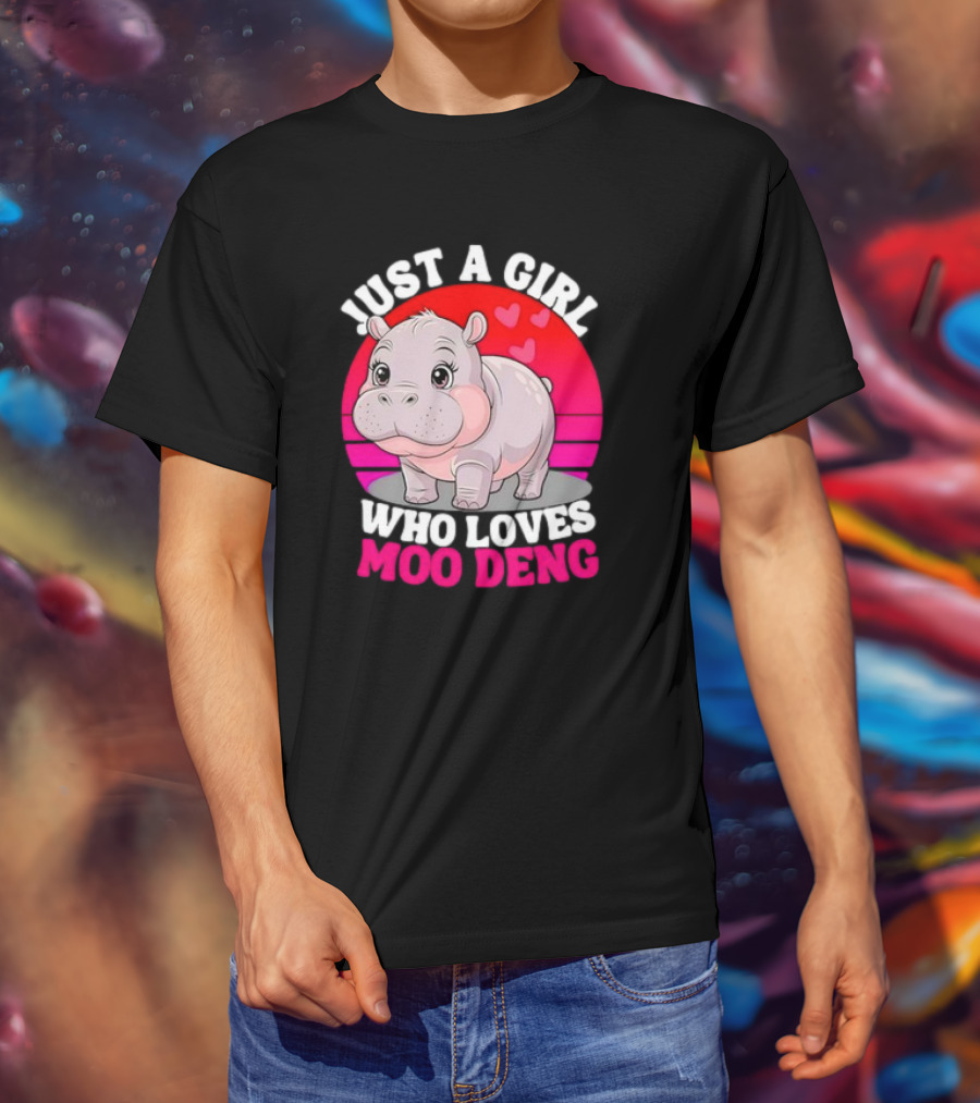 Just A Girl Who Loves Moo Deng Cute Baby Hippo Retro T-Shirt