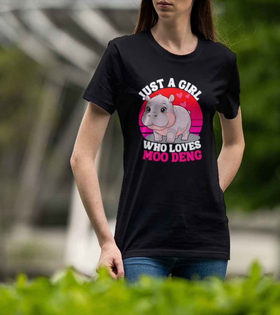 Just A Girl Who Loves Moo Deng Cute Baby Hippo Retro T-Shirt