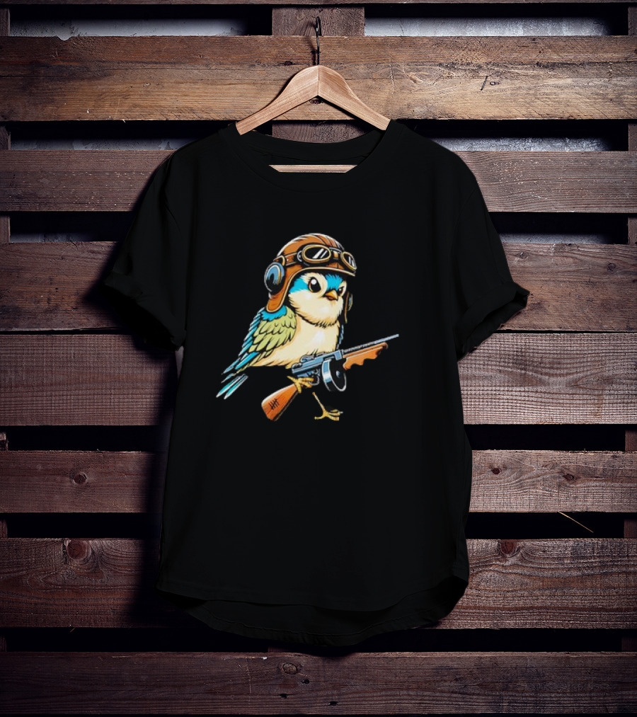Warbird Meme Fun Bird Wearing Aviator Goggles With Rifle T-Shirt