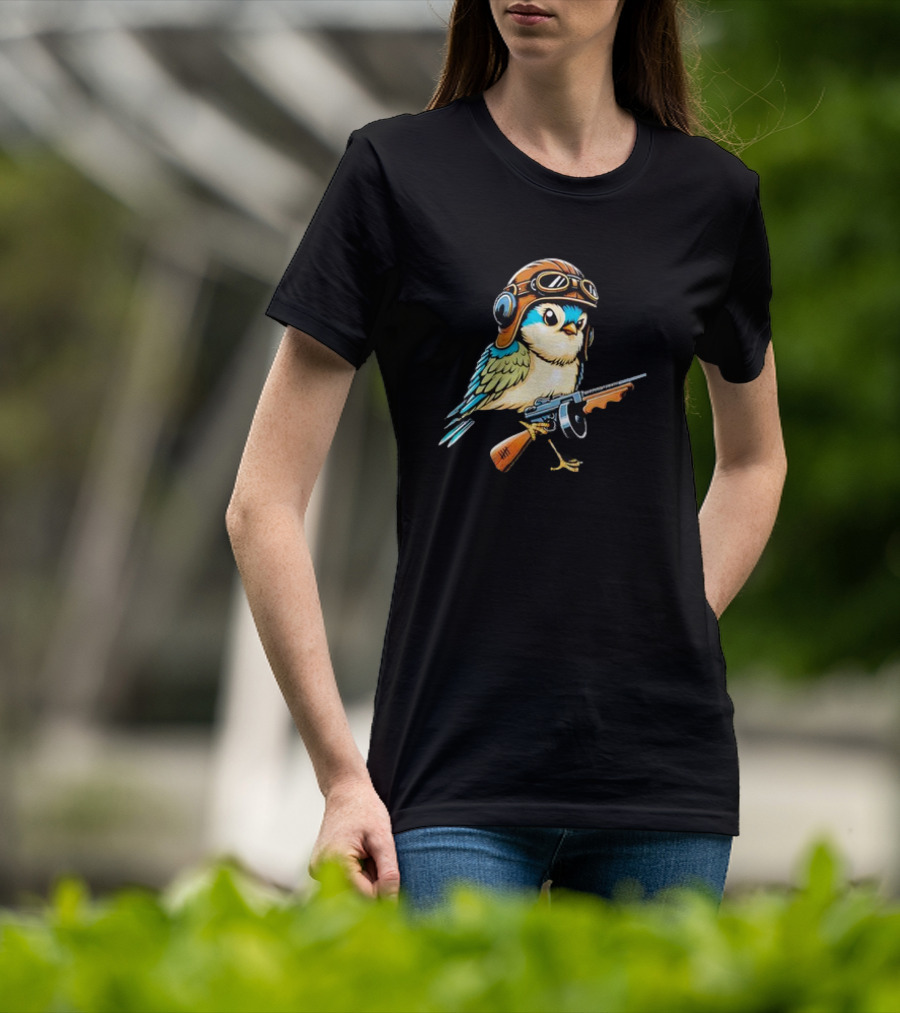 Warbird Meme Fun Bird Wearing Aviator Goggles With Rifle T-Shirt