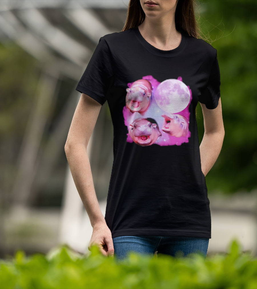 Cute Moo Deng Pink Moon Trio T-Shirt