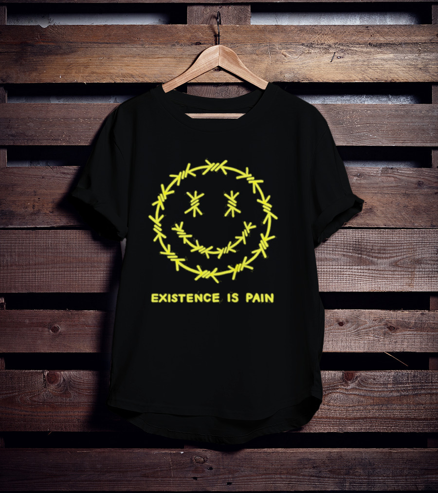 Existence Is Pain Barbed Wire Smile Icon T-Shirt