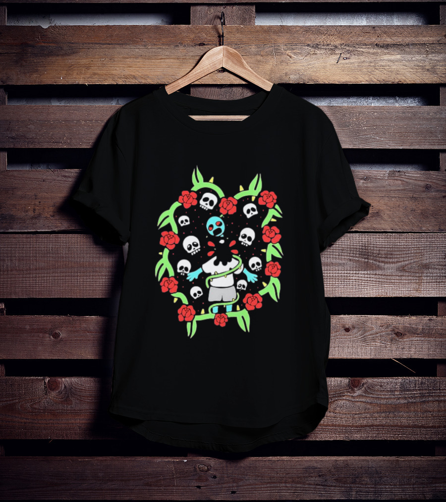 Zombie Surrounded By Roses And Skulls T-Shirt