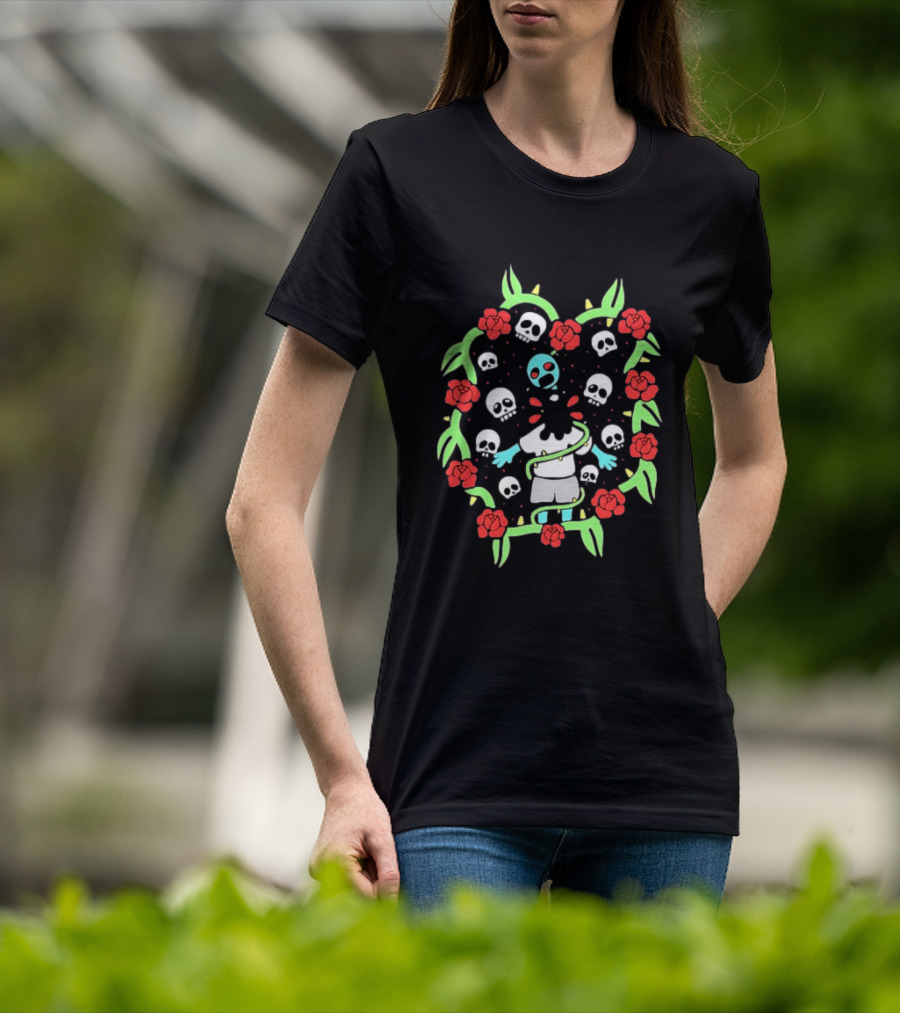 Zombie Surrounded By Roses And Skulls T-Shirt