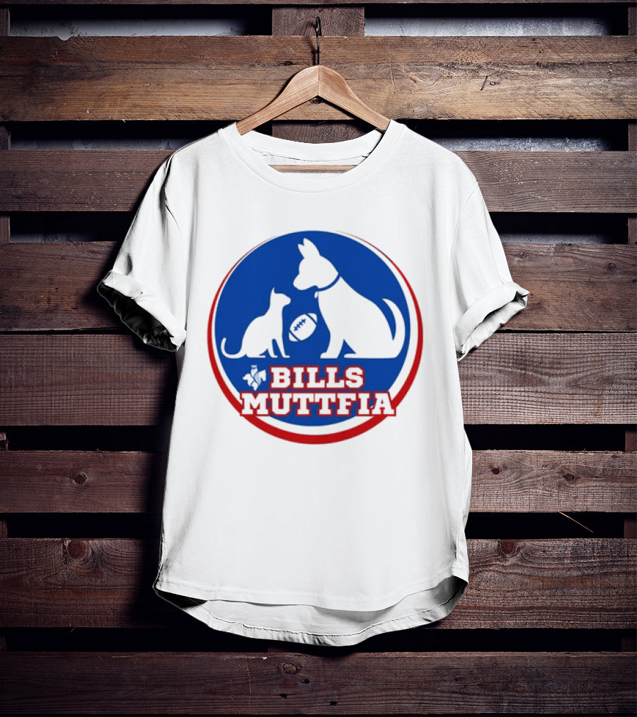 Buffalo Bills Muttfia Bills Muttfia Silhouette With Dog Cat Football T-Shirt