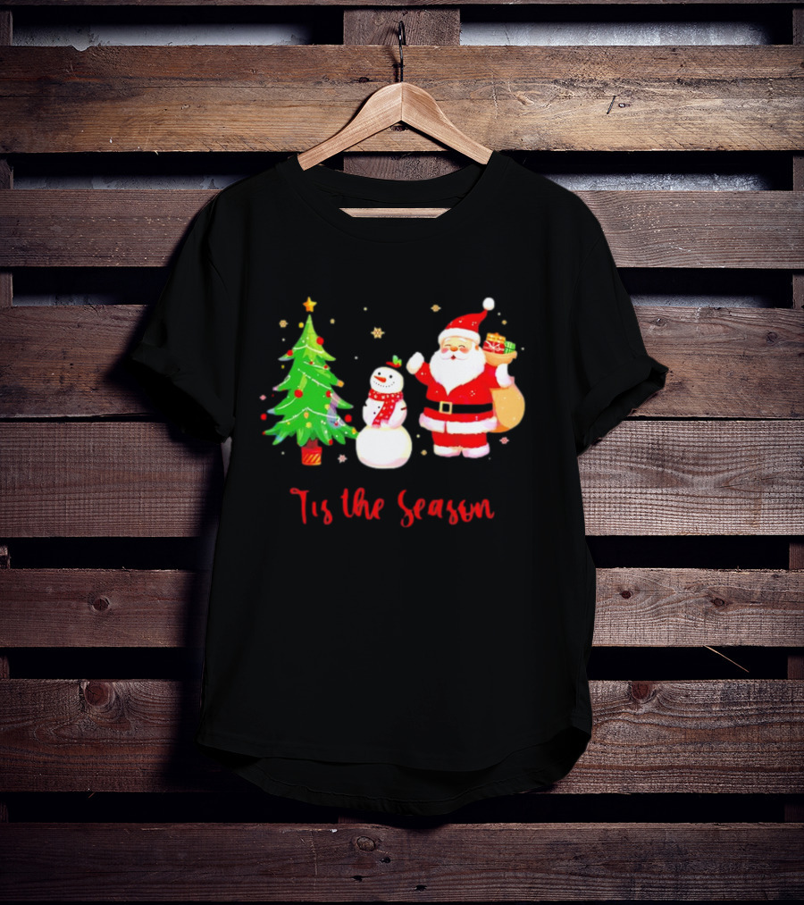 Tis The Season Santa Claus Snowman Christmas Tree T-Shirt