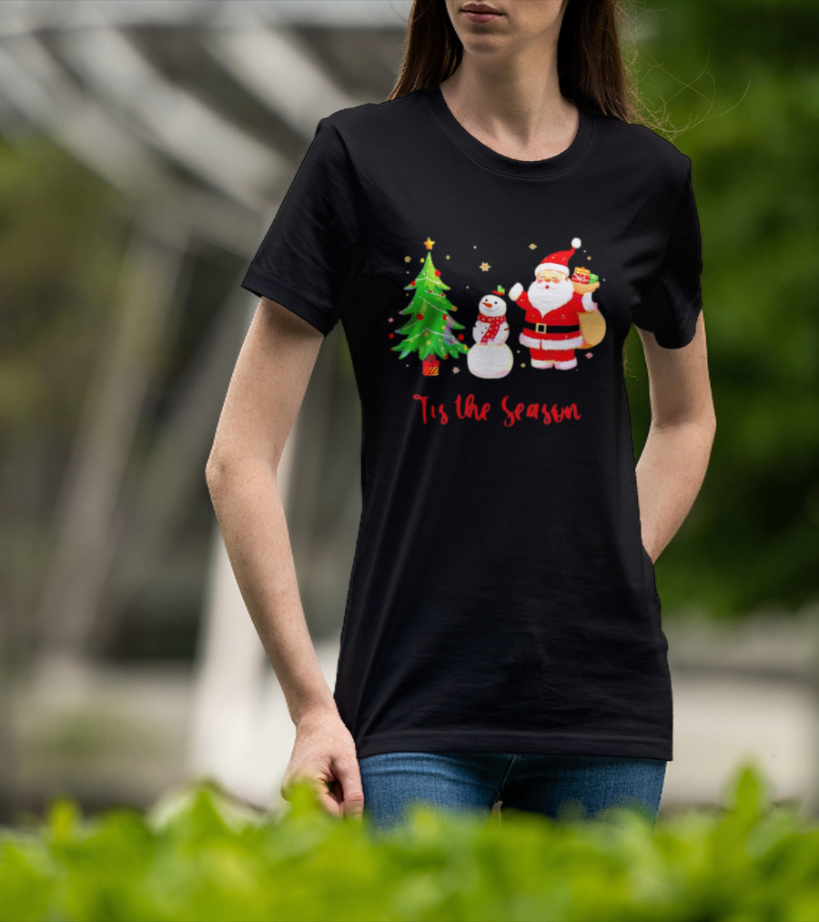 Tis The Season Santa Claus Snowman Christmas Tree T-Shirt