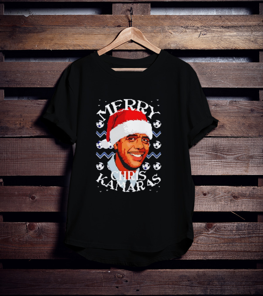 Merry Chris Kamaras Christmas Jumper Santa Hat Soccer Balls T-Shirt