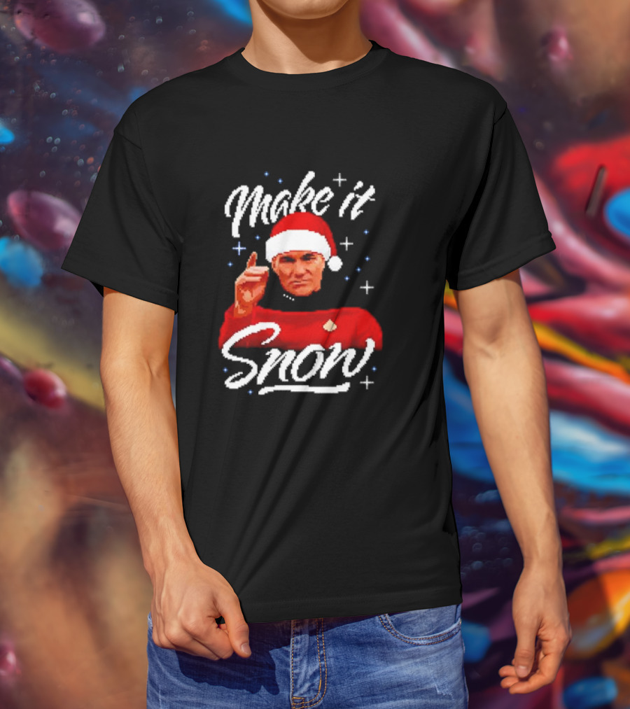 Make It Snow Christmas Jumper Santa Hat Commanding Gesture T-Shirt