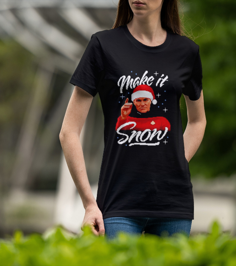 Make It Snow Christmas Jumper Santa Hat Commanding Gesture T-Shirt