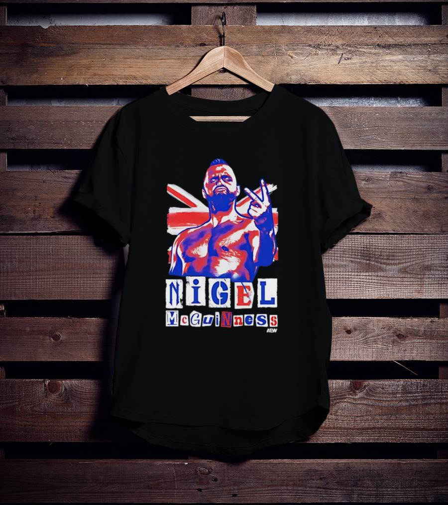 NIGEL McGUINNESS AEW Union Jack V Sign T-Shirt