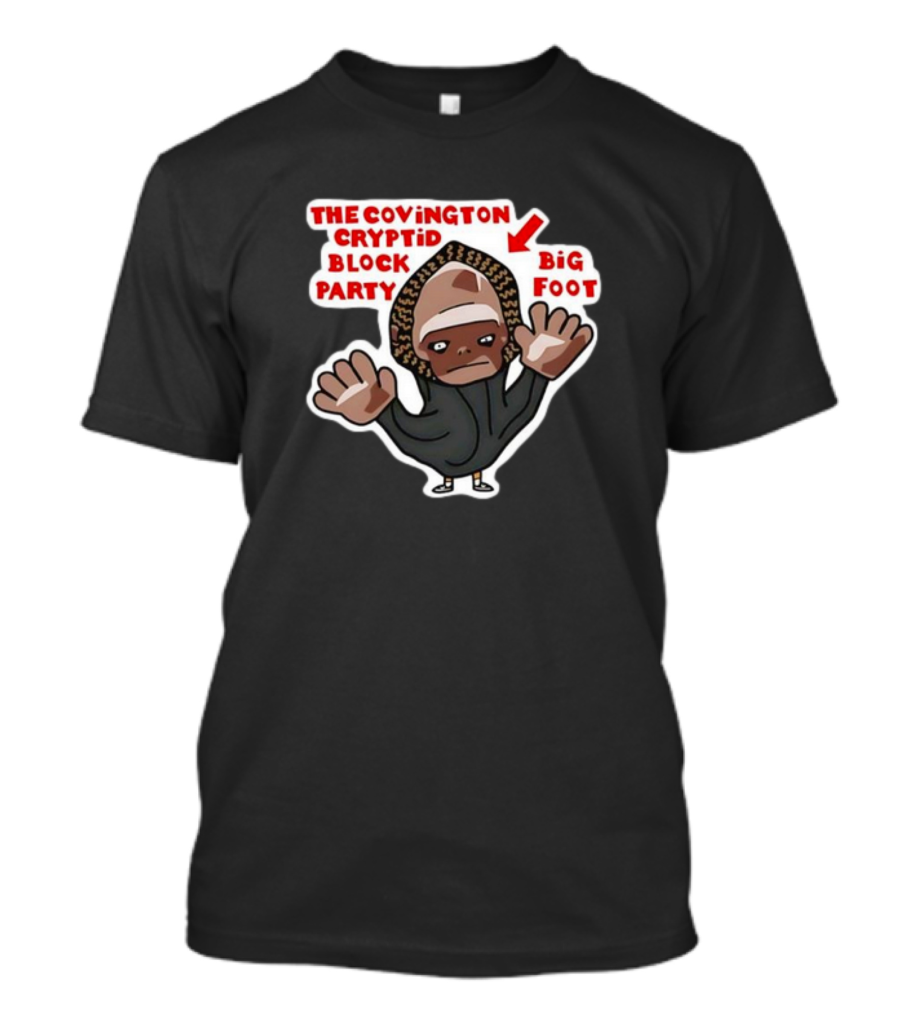 The Covington Cryptid Block Party Bigfoot Character T-Shirt