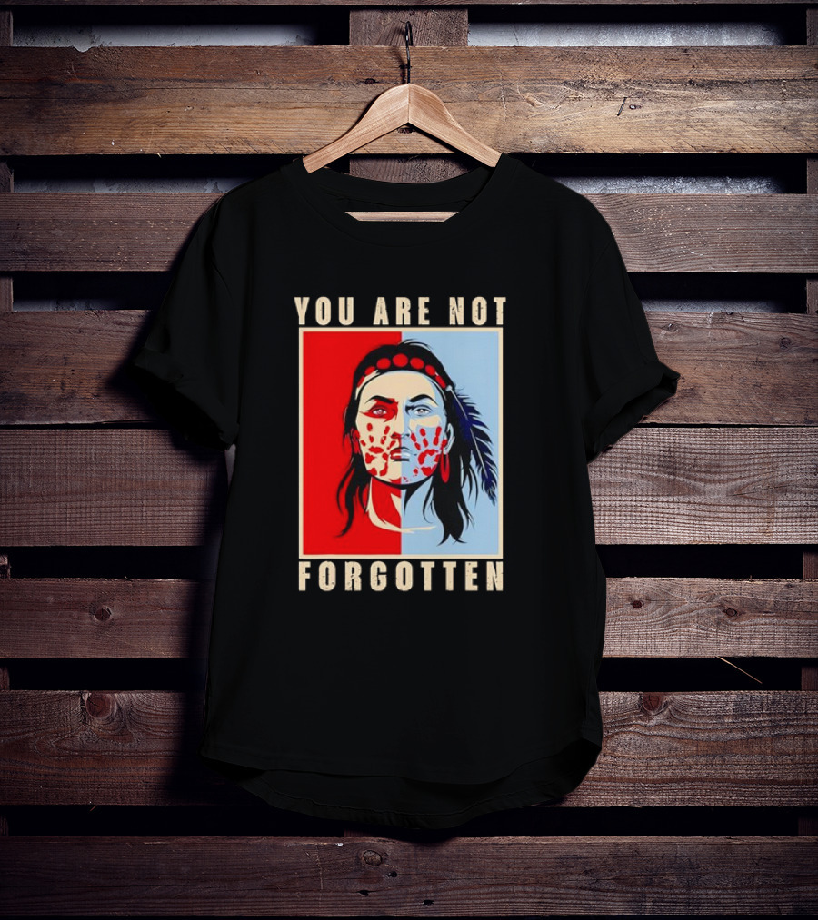 You Are Not Forgotten Awareness Native American Indian Red Handprint Feather Profile T-Shirt