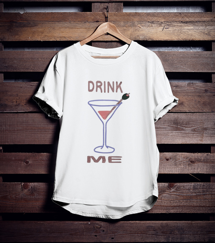 Drink Me Retro Martini Glass With Olive Stirrer T-Shirt