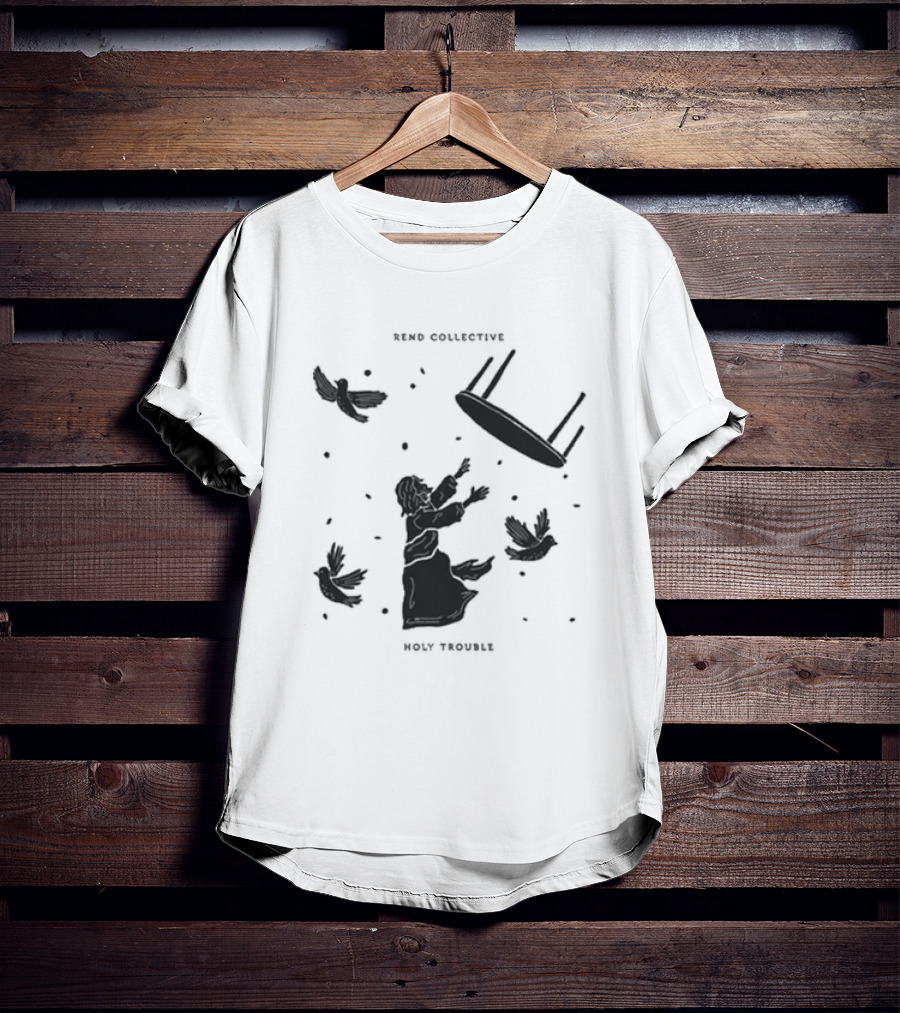 Rend Collective Holy Trouble Black Silhouette With Flying Table And Birds T-Shirt