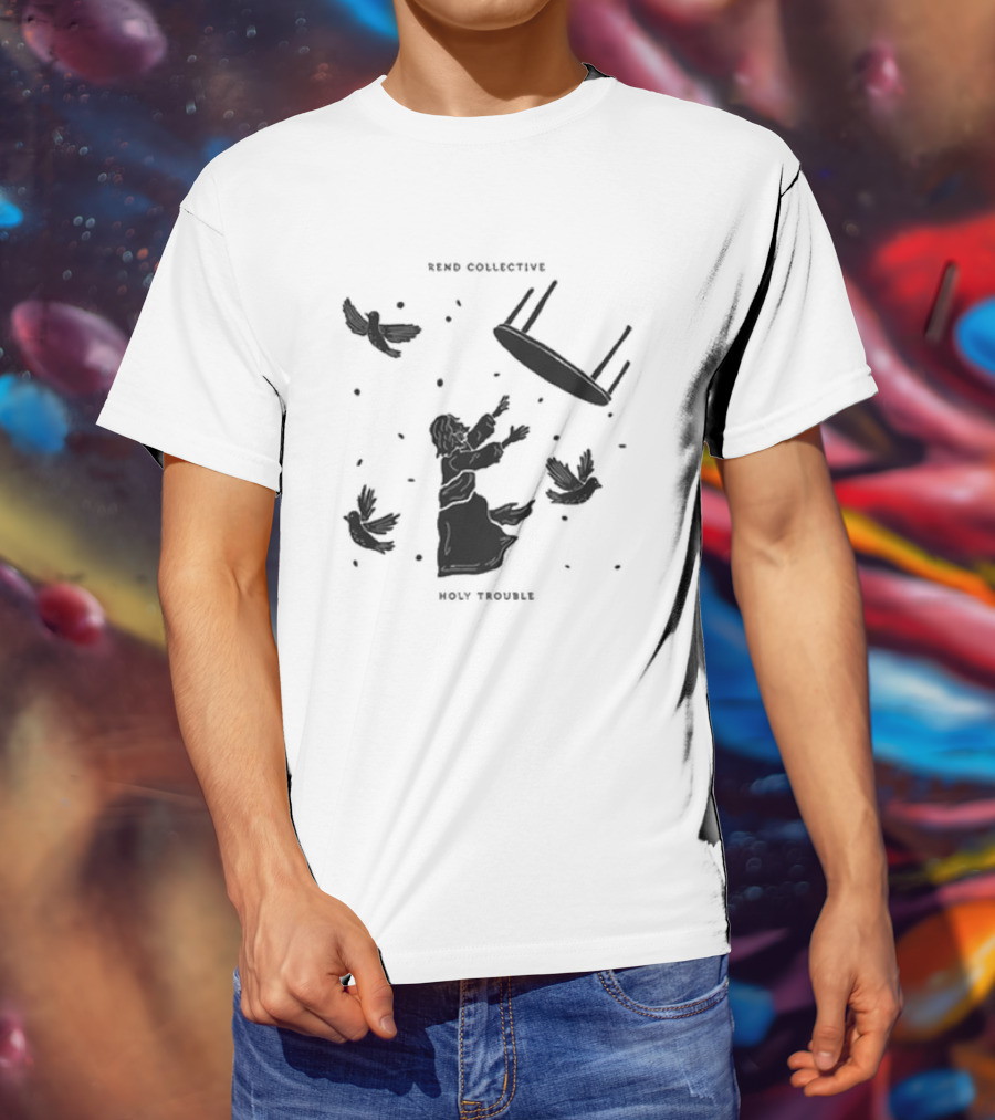 Rend Collective Holy Trouble Black Silhouette With Flying Table And Birds T-Shirt