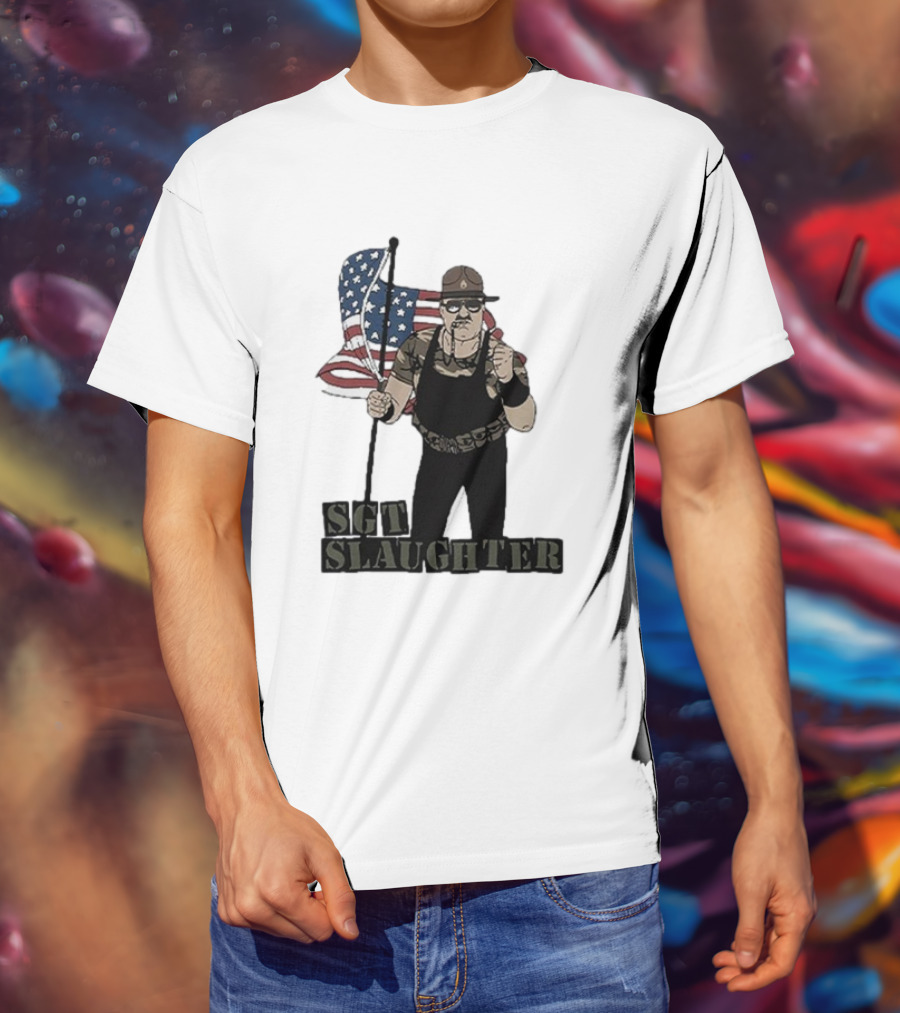 Sgt Slaughter American Flag Comic Style Patriotic T-Shirt
