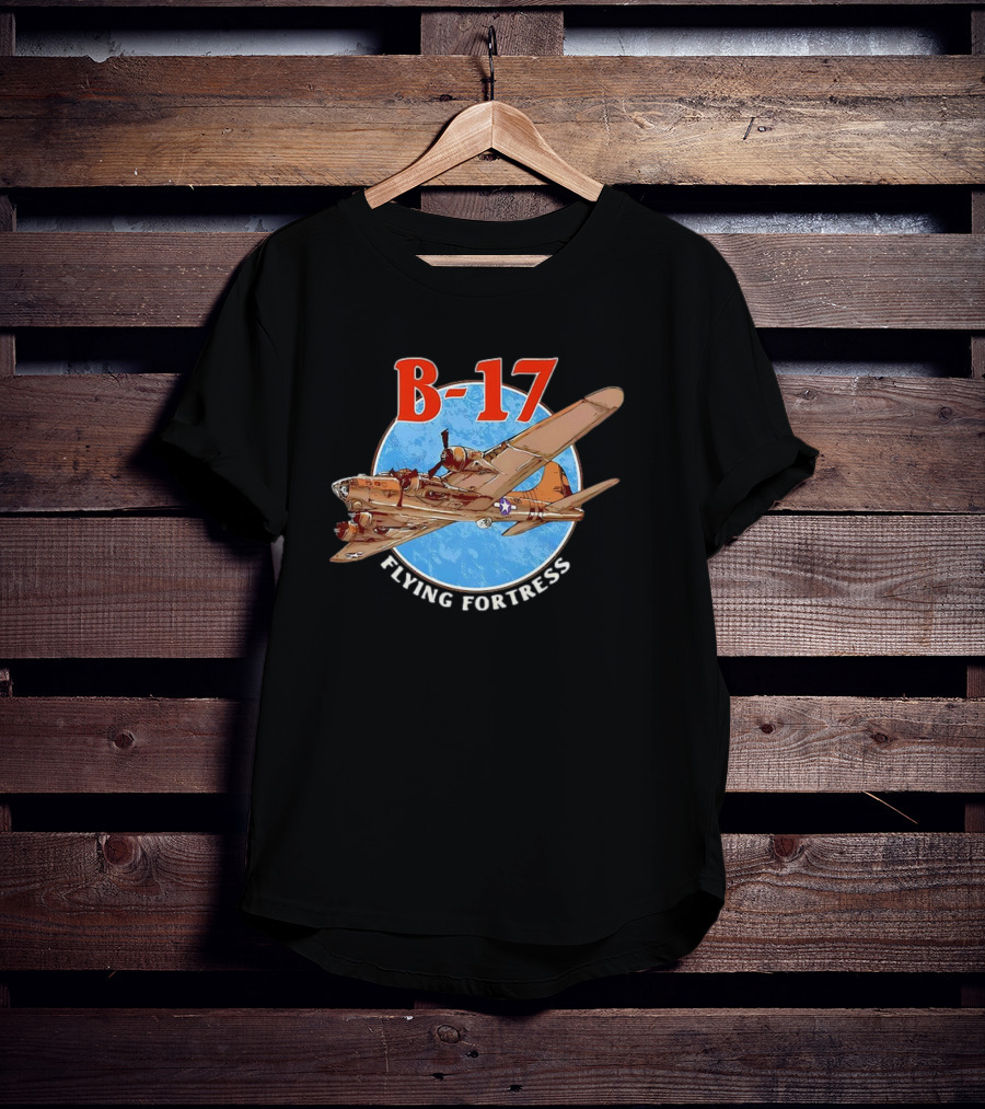 B-17 Flying Fortress Vintage Bomber Aircraft With Blue Globe Background T-Shirt