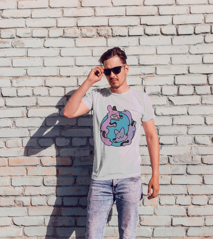 Ac Stuart Two Wolves Yin Yang Pastel T-Shirt