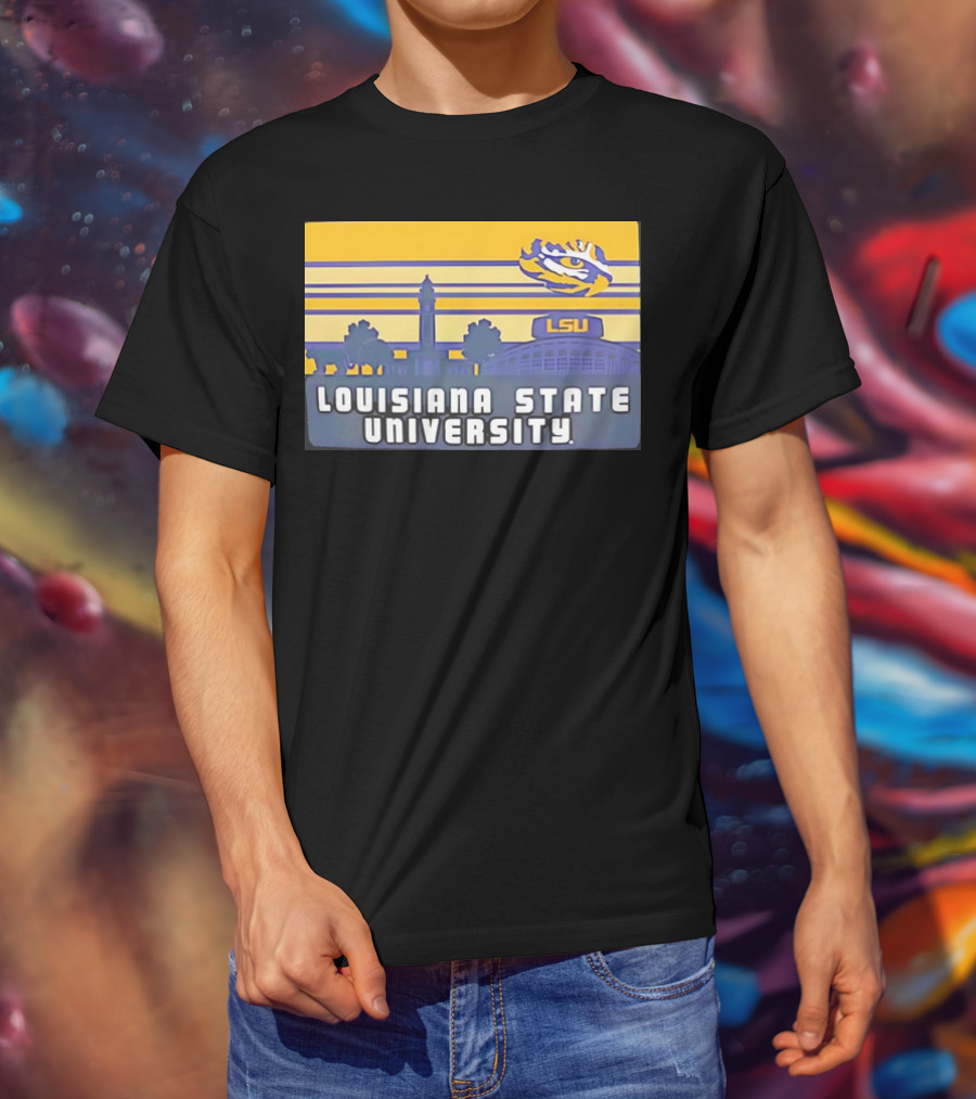 Louisiana State University Campus Skyline Retro LSU Tigers T-Shirt