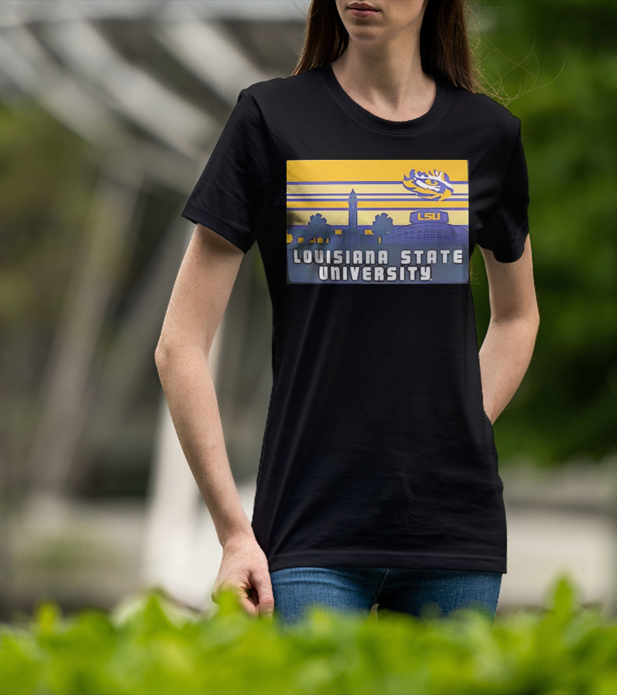 Louisiana State University Campus Skyline Retro LSU Tigers T-Shirt