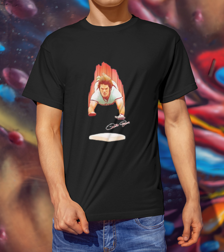 PETE ROSE Cincinnati Sliding Signature Baseball Legend T-Shirt