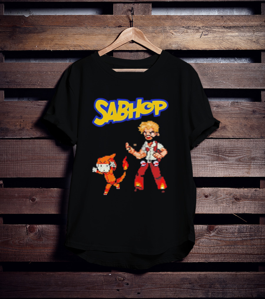 Sabhop Pixel Art Pokemon Trainer With Fire Creature T-Shirt