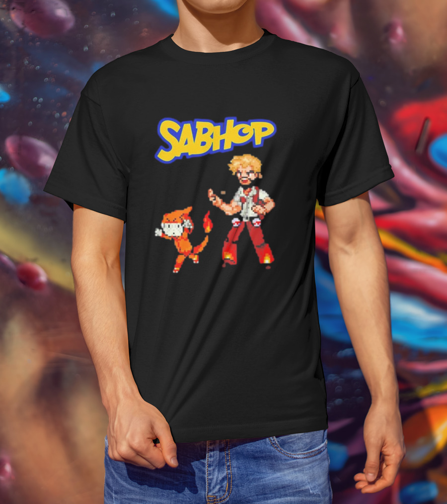 Sabhop Pixel Art Pokemon Trainer With Fire Creature T-Shirt