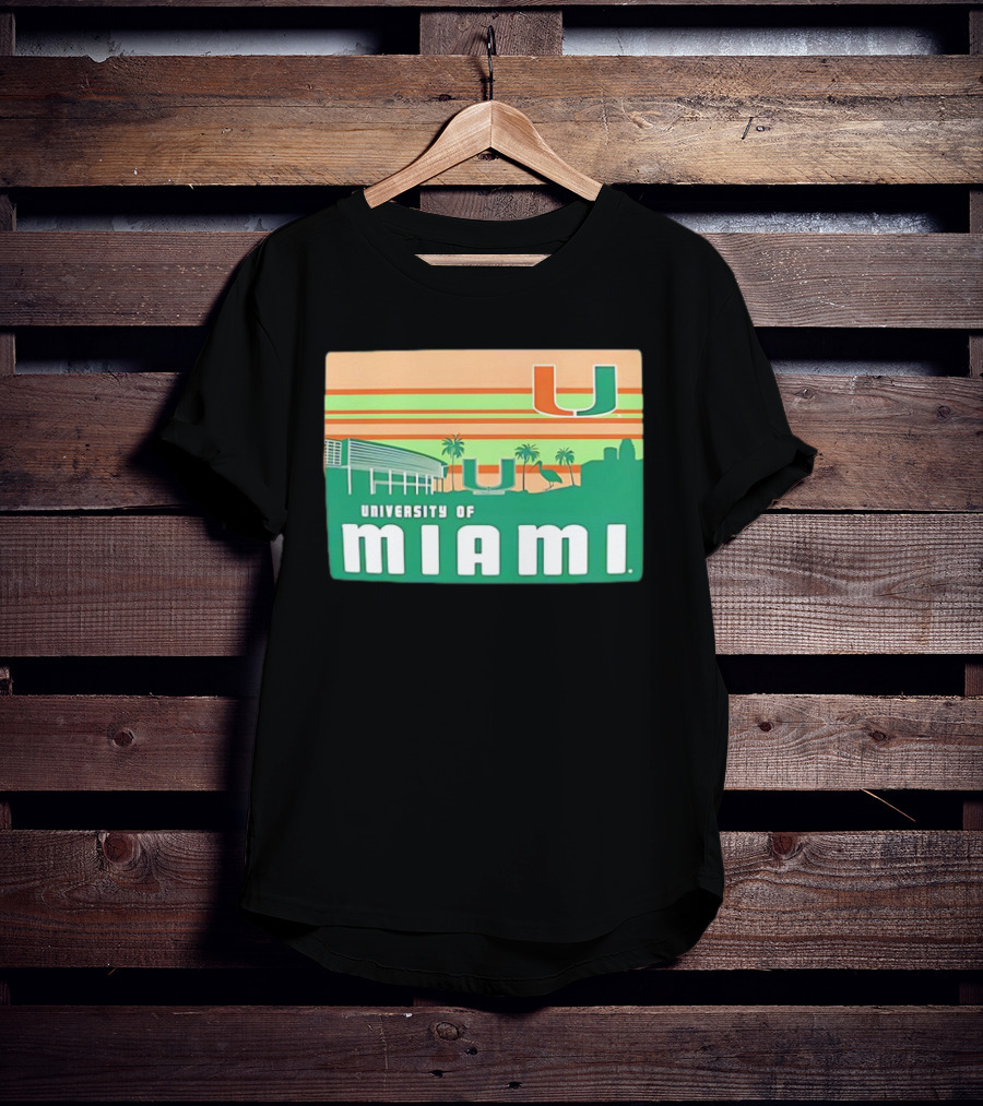 University Of Miami Hurricanes Retro Campus Skyline Palm Trees T-Shirt