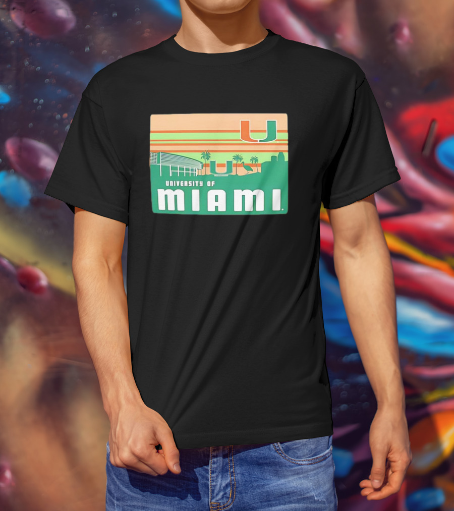 University Of Miami Hurricanes Retro Campus Skyline Palm Trees T-Shirt