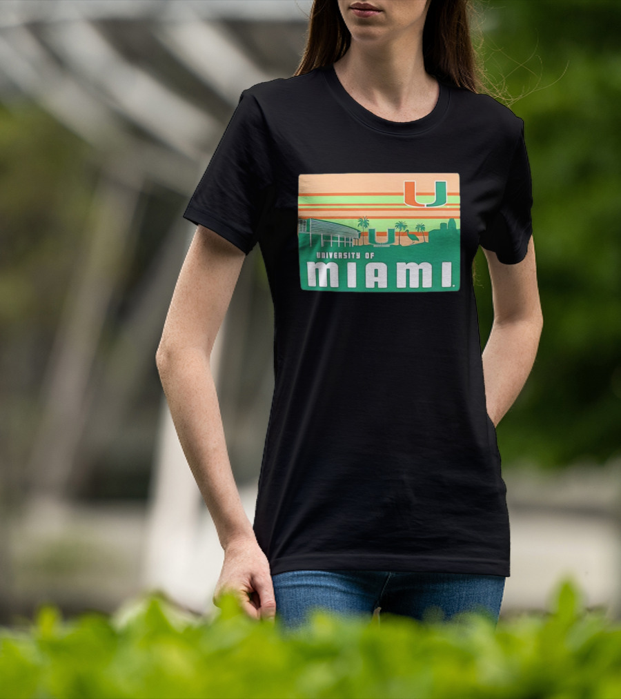 University Of Miami Hurricanes Retro Campus Skyline Palm Trees T-Shirt