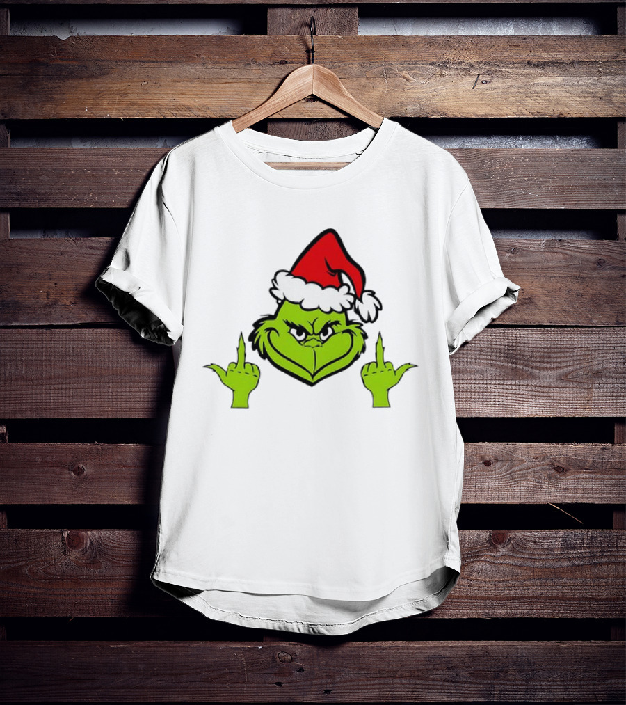 Grinch Middle Finger Funny Grinchmas Santa Claus Iconic Holiday Humor T-Shirt