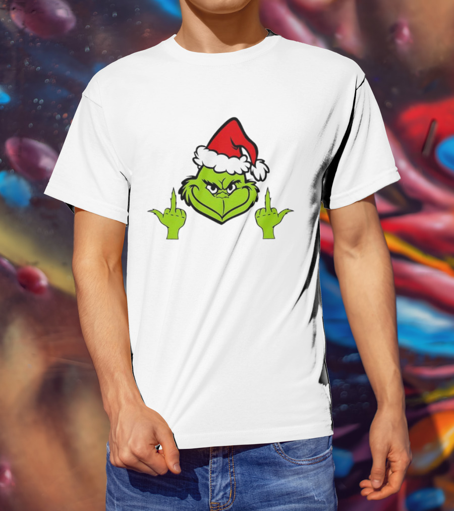 Grinch Middle Finger Funny Grinchmas Santa Claus Iconic Holiday Humor T-Shirt