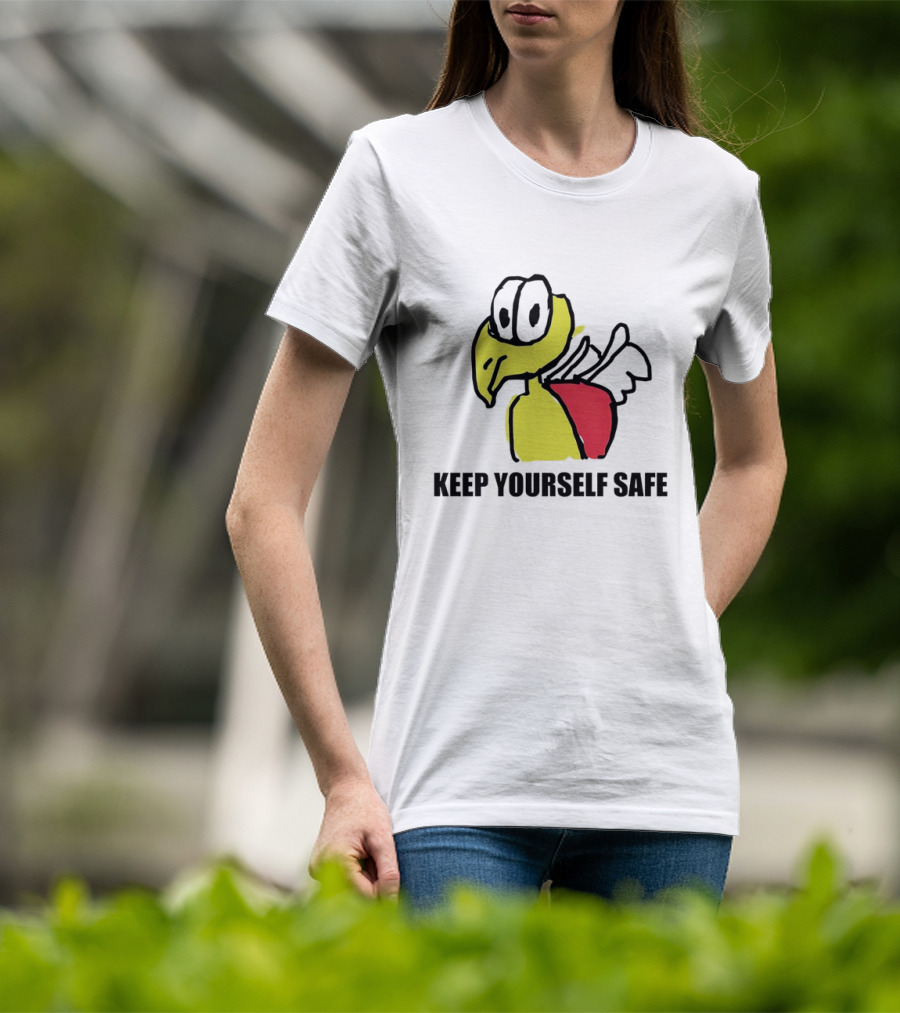 Keep Yourself Safe Bird With White Wings And Red Patch T-Shirt