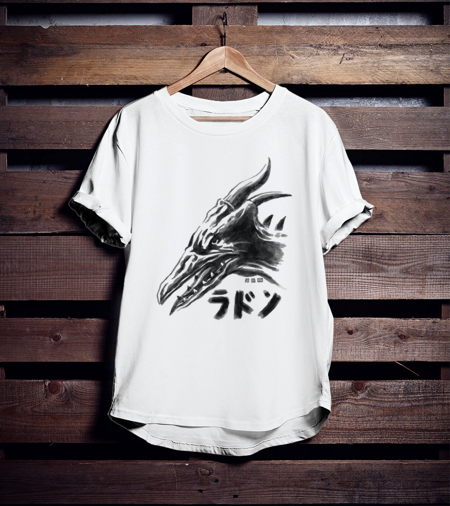 Waterbrushed Flyer Kaiju Rodan Dragon Kanji T-Shirt