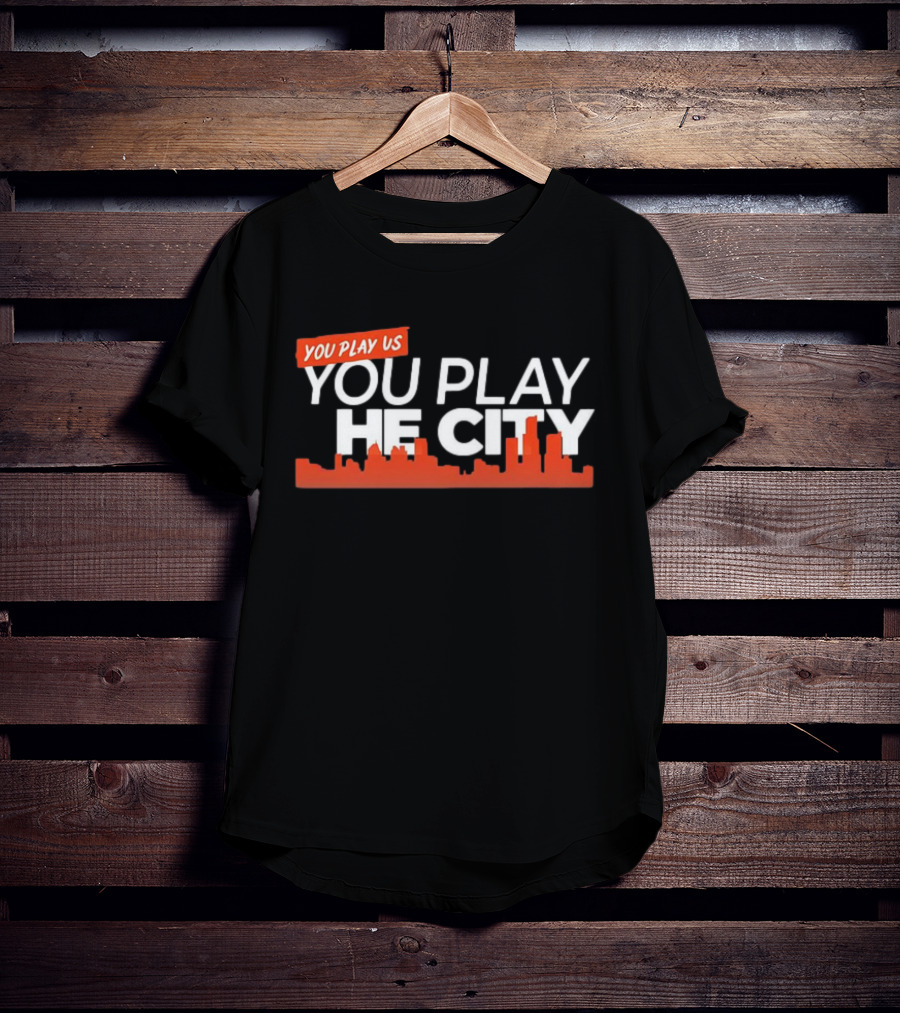 Detroit Tigers You Play Us You Play The City Skyline Orange Text T-Shirt