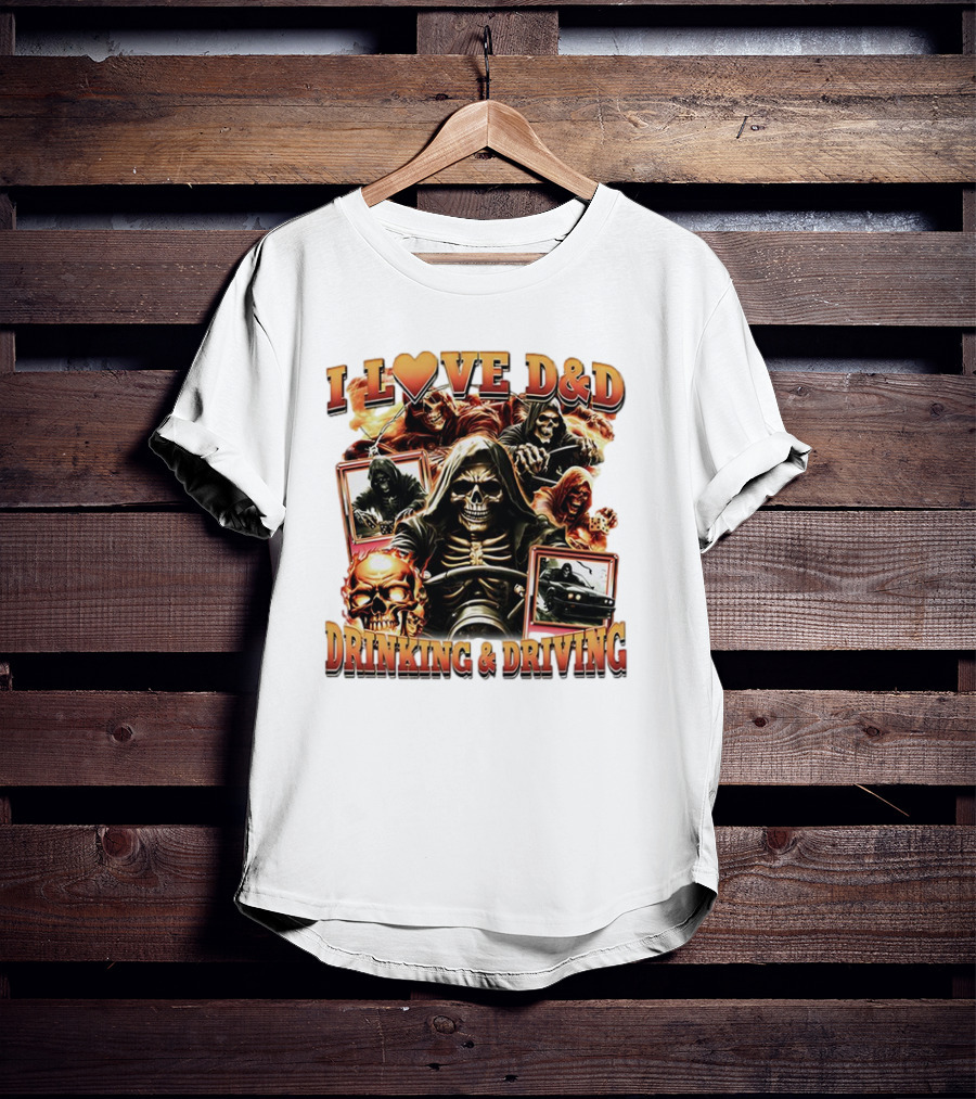 I Love D&D Drinking And Driving Skull Grim Reaper T-Shirt