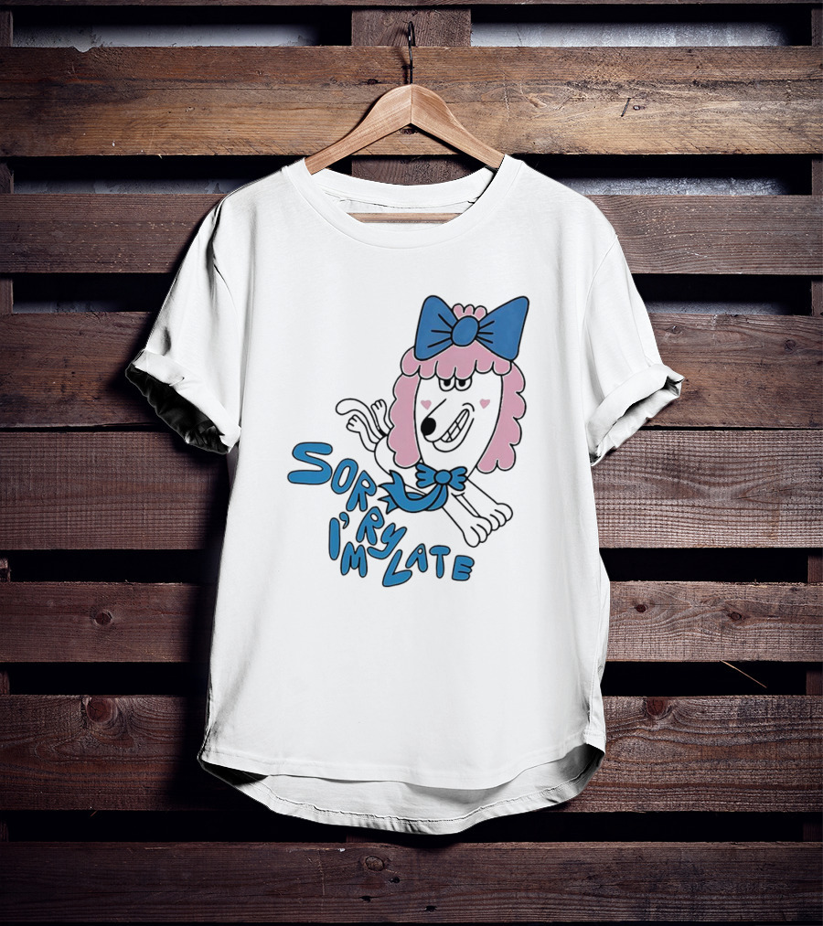 Lazy Oaf Sorry I’m Late Poodle With Pink And Blue Bow T-Shirt