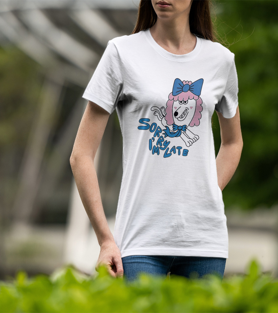 Lazy Oaf Sorry I’m Late Poodle With Pink And Blue Bow T-Shirt