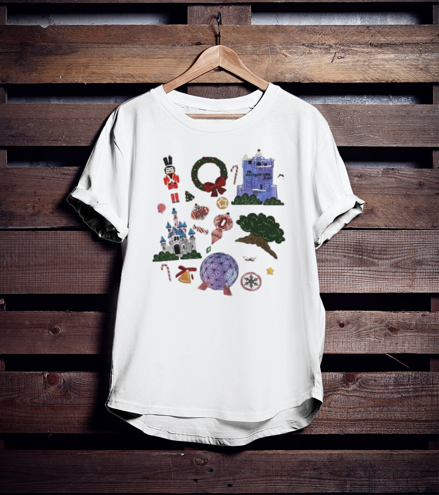Park Icons Vintage Cartoon Nutcracker Castle Tree Wreath Snowflake T-Shirt