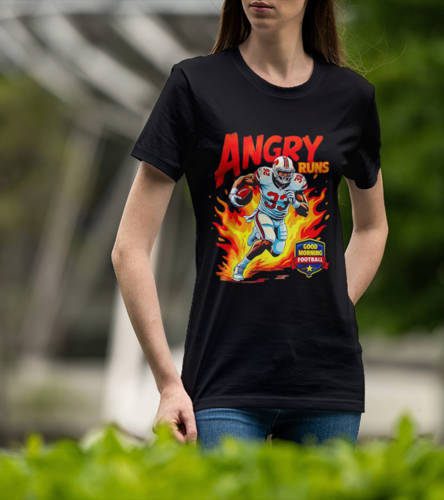 Angry Runs Good Morning Football Flaming Football Player 26 T-Shirt