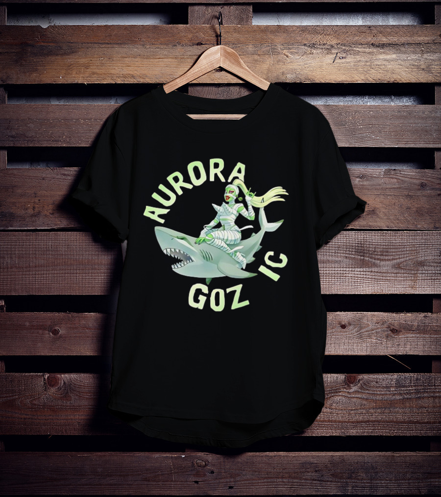 Aurora Gozmic Cartoon Mummy Riding Shark T-Shirt