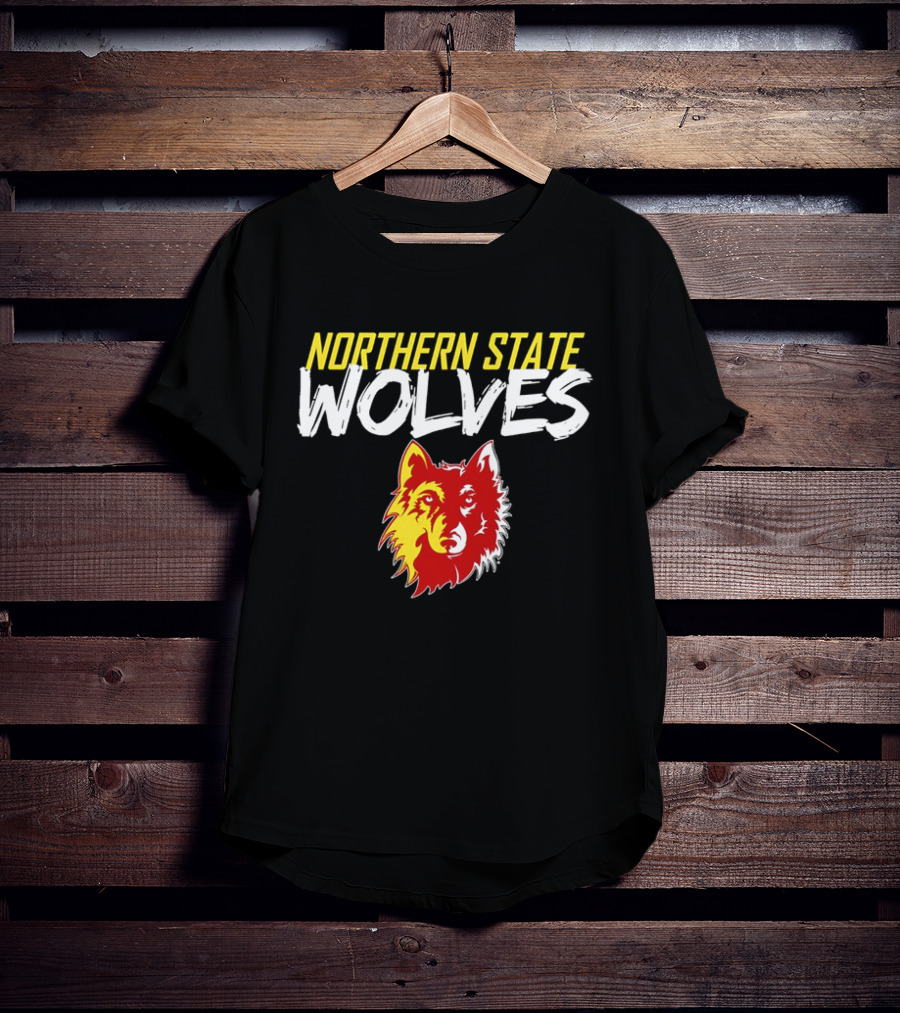 Northern State Wolves Yellow And Red Graffiti Wolf Face T-Shirt