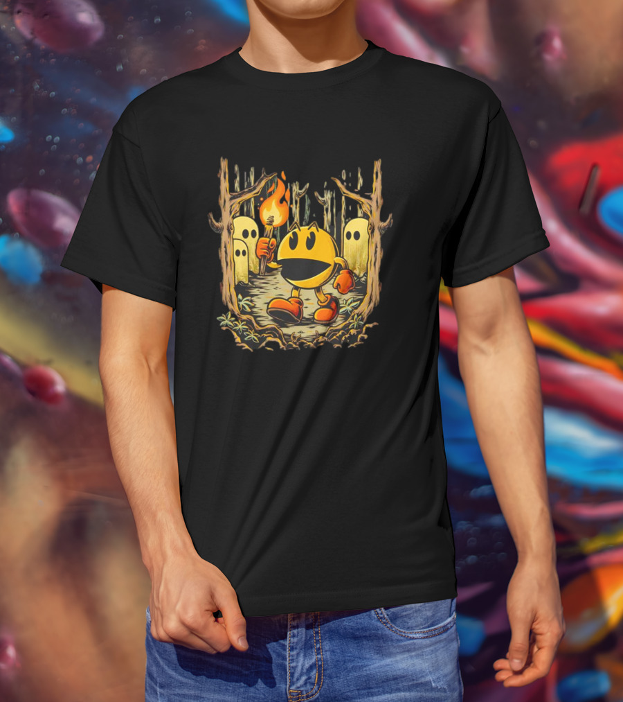 Pac Man Game Forest Torch Adventure With Ghosts T-Shirt