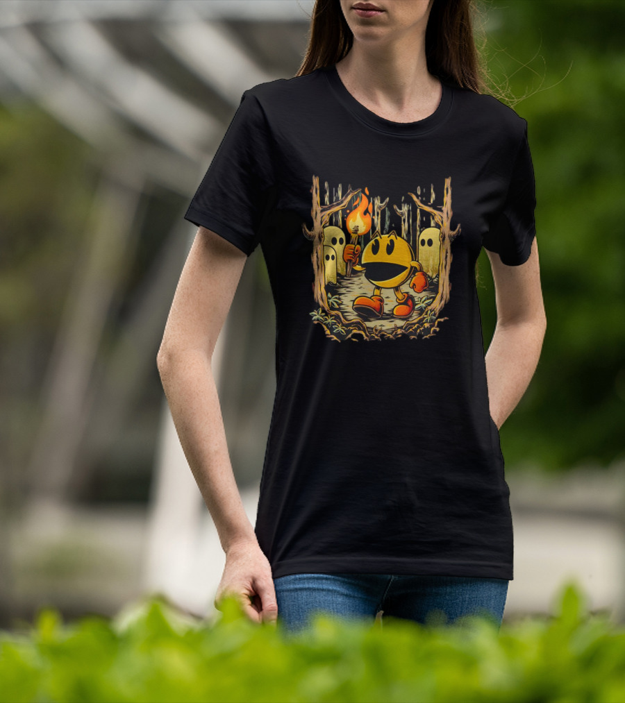 Pac Man Game Forest Torch Adventure With Ghosts T-Shirt