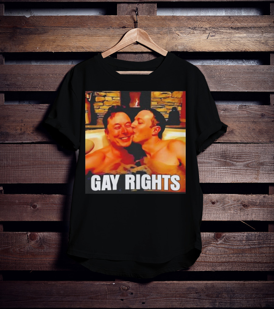 GAY RIGHTS Elon Musk Mark Zuckerberg Kissing Hot Tub Fireplace T-Shirt
