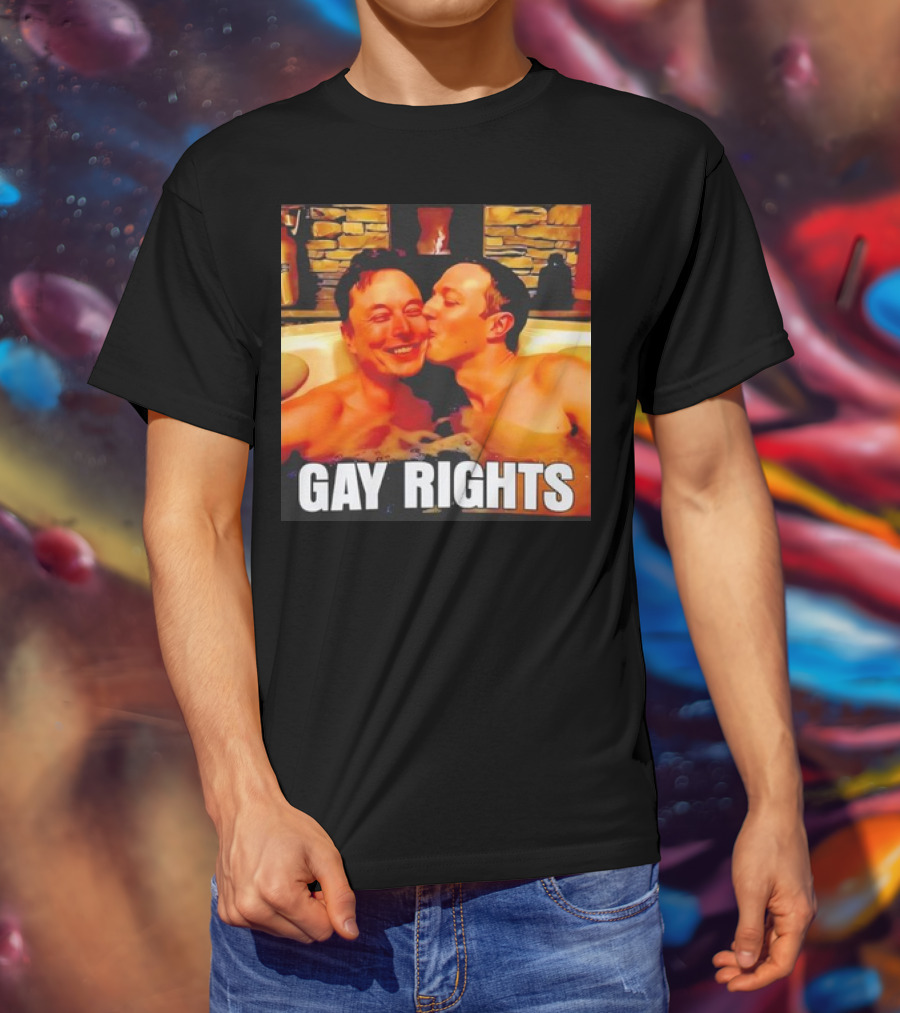 GAY RIGHTS Elon Musk Mark Zuckerberg Kissing Hot Tub Fireplace T-Shirt