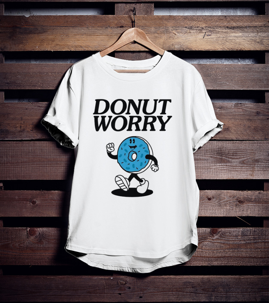 DONUT WORRY Smiley Face Walking Doughnut Character T-Shirt